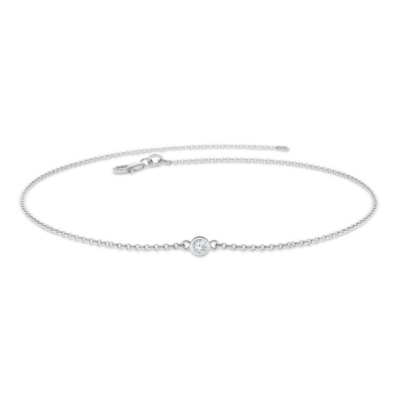 AFFY Solitaire Bracelet for Women | 2.5MM Round Shape Lab Grown Diamond Bezel Set Bridesmaid Bracelets | Curb Cable Link Chain Bracelets In 14K White Gold Over Sterling Silver (0.05Ctw)- 6.00IN
