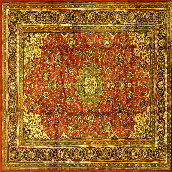 Ahgly Company Indoor Square Persian Yellow Traditional Area Rugs, 4' Square