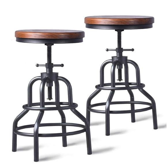 Taburete de bar LOKKHAN, industrial, vintage, giratorio, de madera y metal, juego de 2
