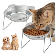 Evjurcn Elevated Cat Bowls, Anti Vomiting Cat Bowl with 15° Tilted Stand, Whisker Friendly Stainless Steel Raised Pet Feeder for Indoor Cats, 2 Pack