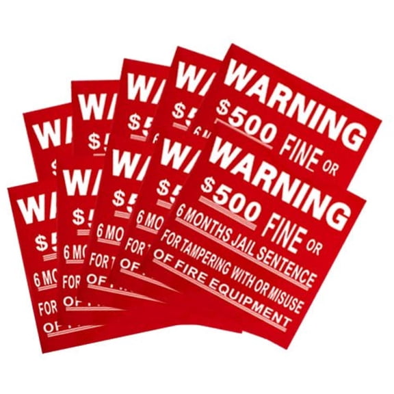 (10 Pack) WARNING $500 FINE Or JAIL - Fire Equipment, Self-Adhesive 4"x4" Signs