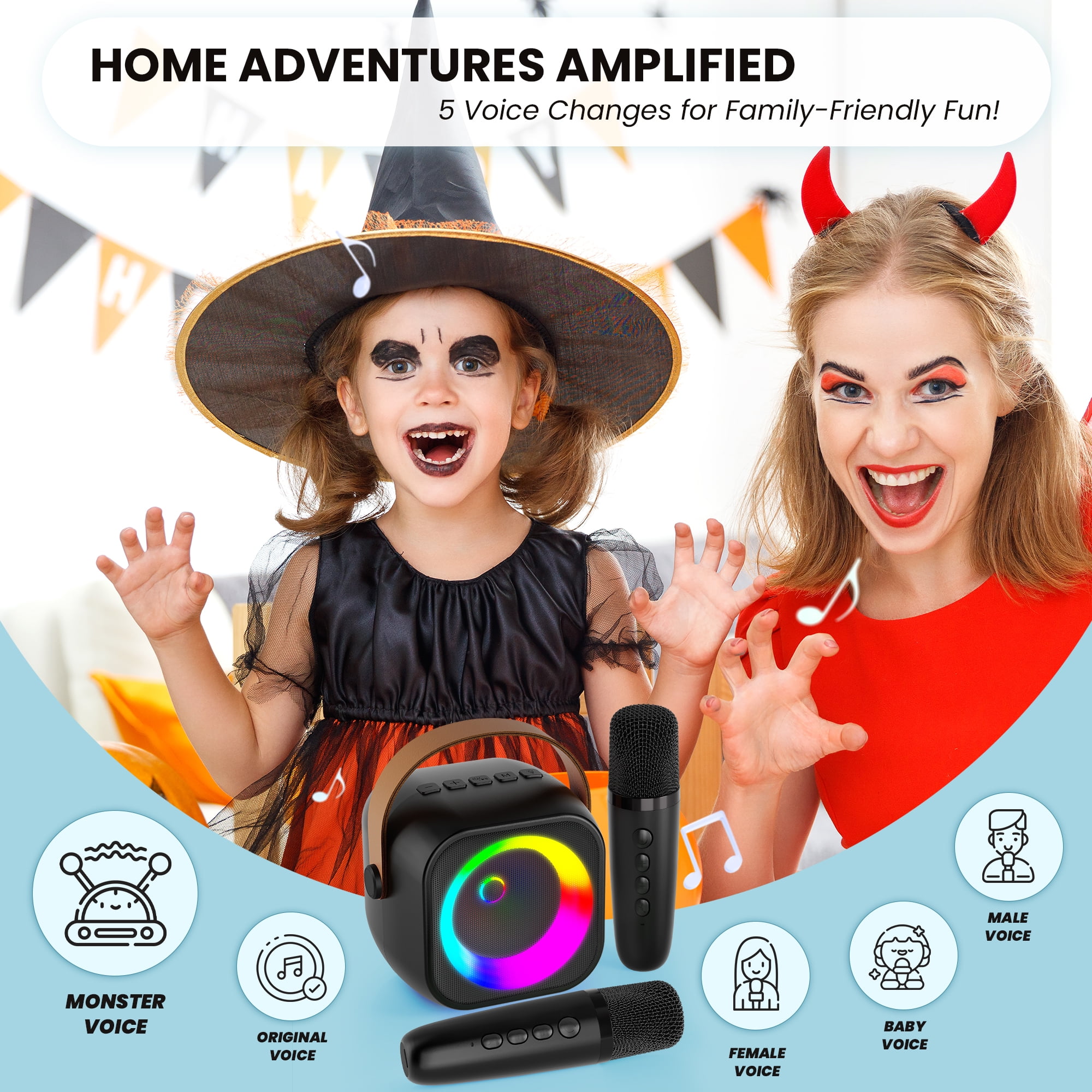 BEILIHART Mini Karaoke Machine, Portable Bluetooth Karaoke Speaker with 2 Wireless Microphones and Party Lights for Kids and Adults, Birthday Gifts for Girls Boys Family Home Party