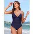 thumbnail image 3 of MOYIKO One Piece Swimsuits for Women Tummy Control Bathing Suit Ruched Sexy V Neck Slimming Swimwear, 3 of 7