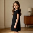 thumbnail image 3 of Grblisyd Girls Dress Crew Neck Short Sleeve Casual Dress Kids Summer Solid Color Loose Midi Dress with Pockets, 3 of 6