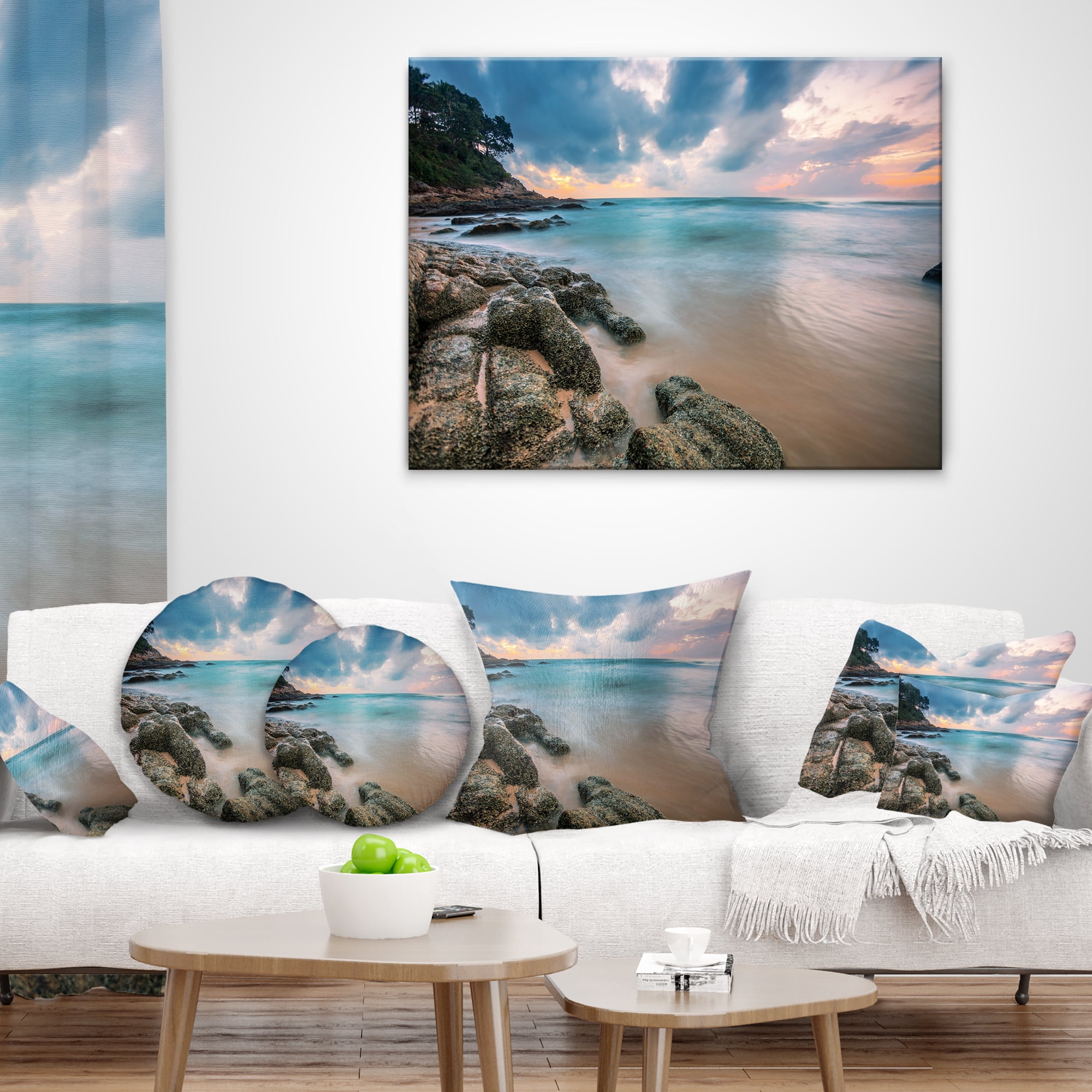 Designart 12" x 20" Blue Polyester Throw Pillow