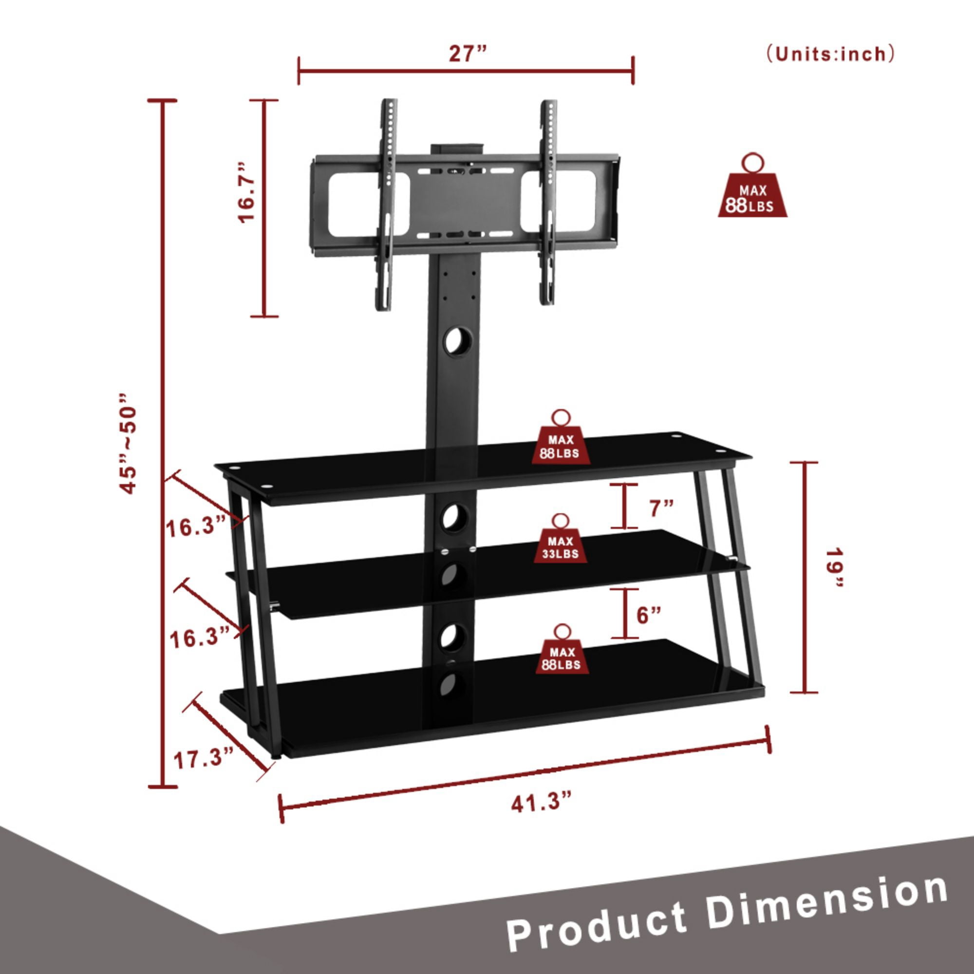 Aukfa Tall TV Stand for TVs up to 65 inch TV - Swivel Floor TV Stand Black - Black