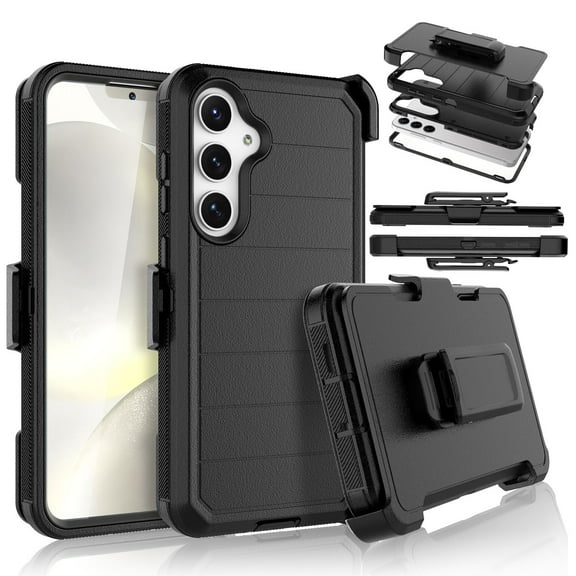 Galaxy S24 Case, Takfox Samsung Galaxy S24 Holster Phone Case with Built-in Screen Protector Swivel Belt Clip [3 Layers] Heavy Duty Full Body Protection Shockproof Kickstand Cover - Black