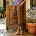 thumbnail image 5 of Oksale Womens Summer Pants Petite Loose Fit Ankle Linen Pants Fashion Lady Straight Leg Trousers with Pockets Causal Drawstring Stretch Waisted Trousers Brown S, 5 of 8