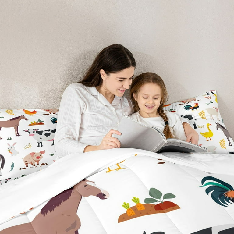 jejeloiu Rustic Farmhouse Animal Full Size Comforter Sets,Pig Cow