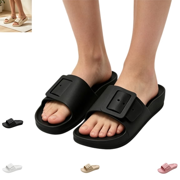 YOUYEDIAN Sandals for Women Summer Beach Fashion Buckle Deco Comfy Versatile Platform Waterproof Sandals Casual Breathable Open Toe Backless Flat Shoes