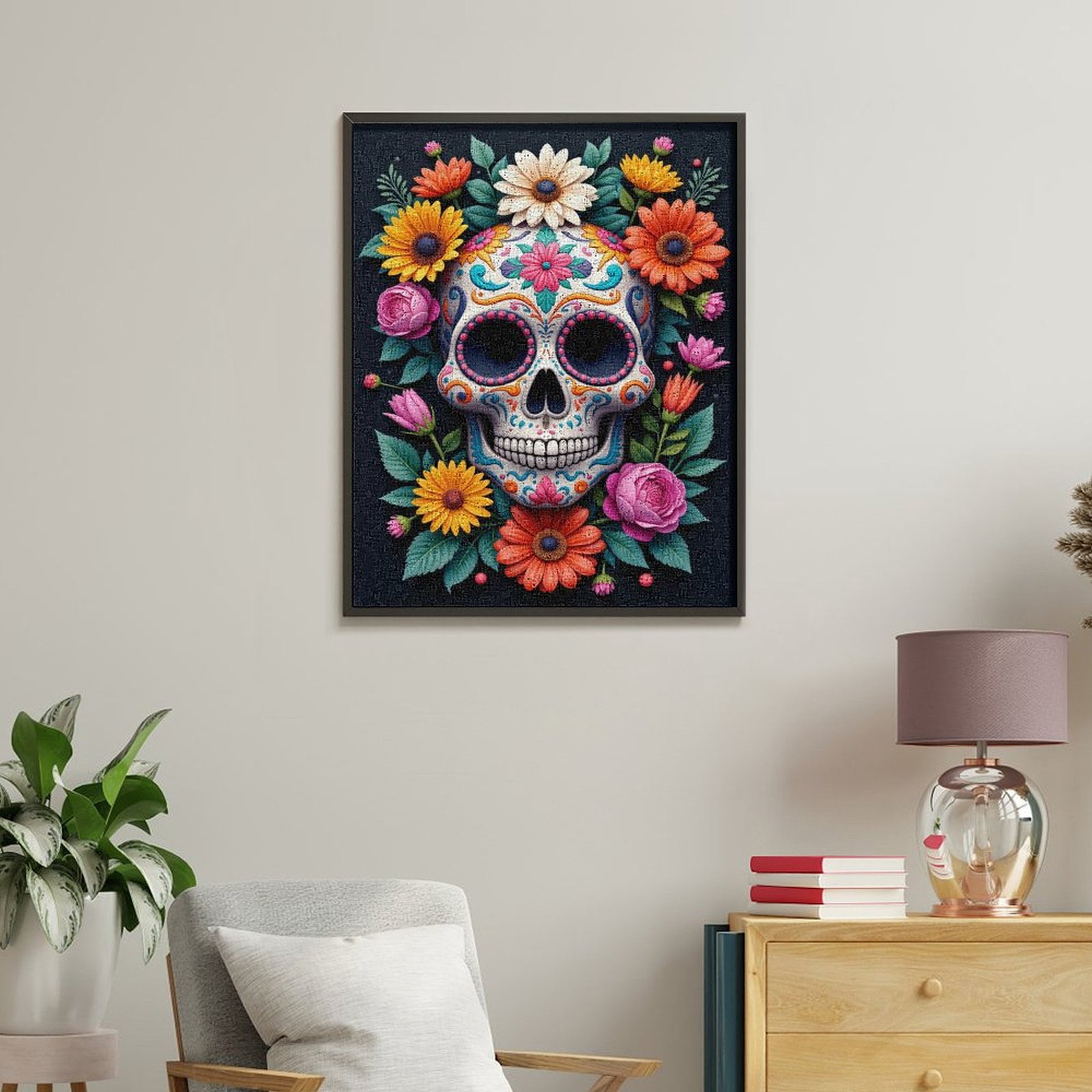 Paint by Numbers Kit for Adults, Colorful Floral Skull Design Paint by Numbers, Easy Paint by Numbers Kit for Adults Beginner, DIY Adult Paint by Number Kits on Canvas, 12x16in Home Decor
