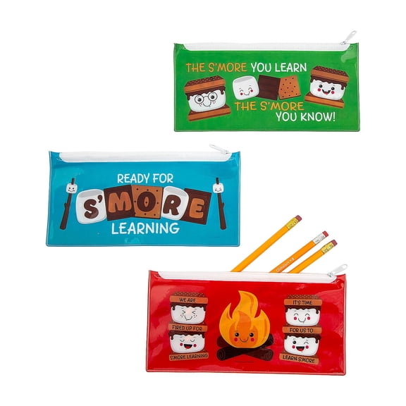 Fun Express S'more Learning Plastic Pencil Cases, Multicolor, 12 Count, 12 Pack