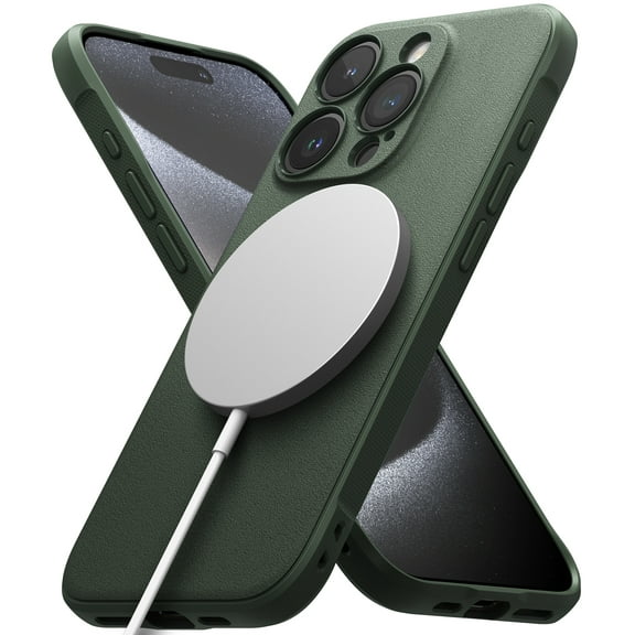 Ringke Onyx Magnetic [Feels Good in The Hand] Compatible with iPhone 15 Pro, Anti-Yellowing Technology Non-Slip Enhanced Grip Smudge Proof Cover - Dark Green
