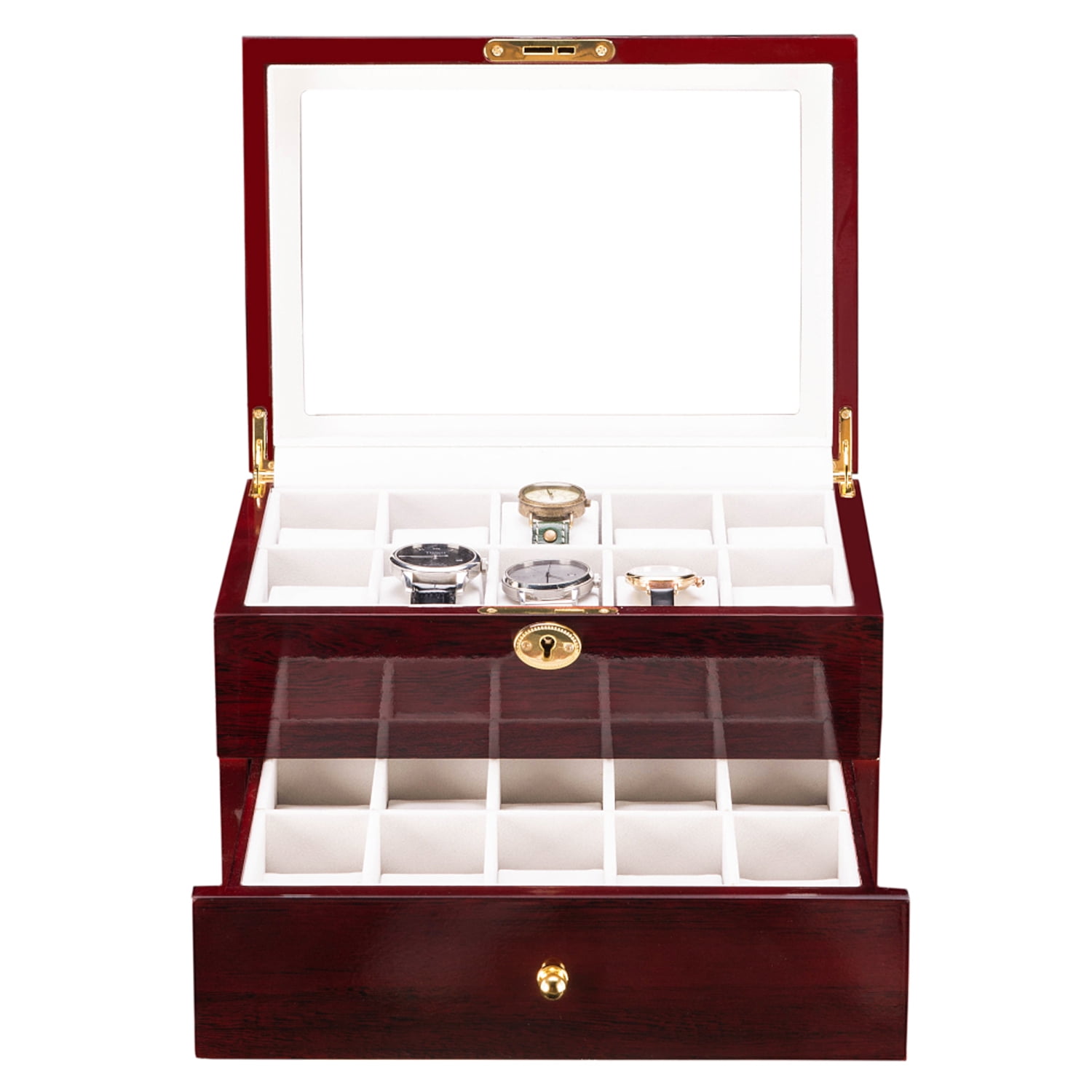 Lowestbest 20 Slots Wooden Case Watch Box, Display Case Glass Top Jewelry Storage Organizer Lowestbest 20 Slots Wooden Case Watch Box, Display Case Glass Top Jewelry Storage Organizer