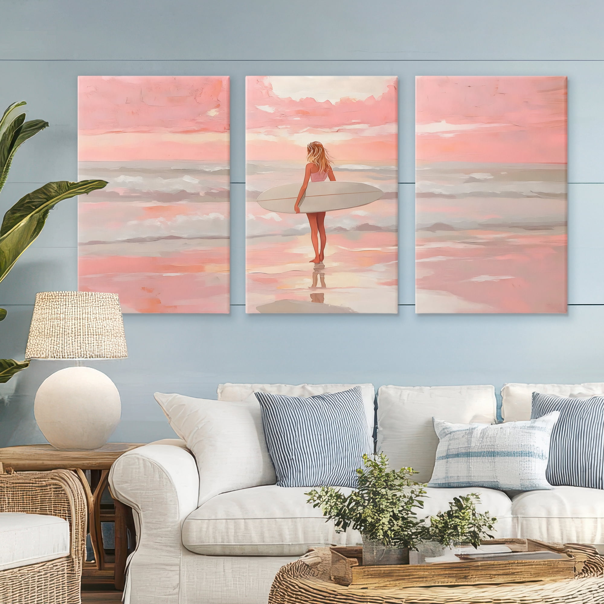 Stupell Industries Pink Sky Surfer Sunrise 3 Piece Canvas Wall Art Set, design by LSR Design Studio