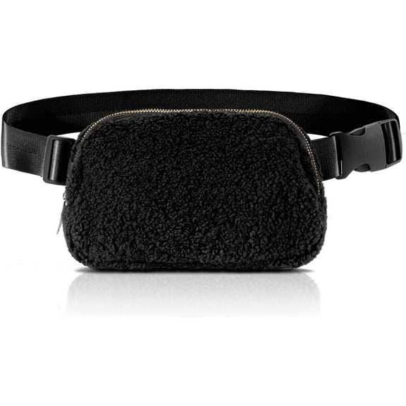 Ultrafun Unisex Fleece Belt Bag, Sherpa Fanny Pack for Women Men, Fashion Everywhere Crossbody Waist Bum Bags for Running Hiking Shopping Travel (Black)