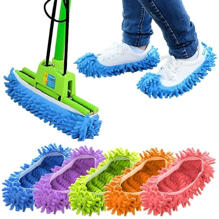 TELOLY Mop Slippers for Floor Cleaning,Washable Reusable Shoes Cover,Microfiber Dust Mops Mop Socks for Women Men Kids Foot Dust Hair Cleaners Sweeping House Office Bathroom Kitchen