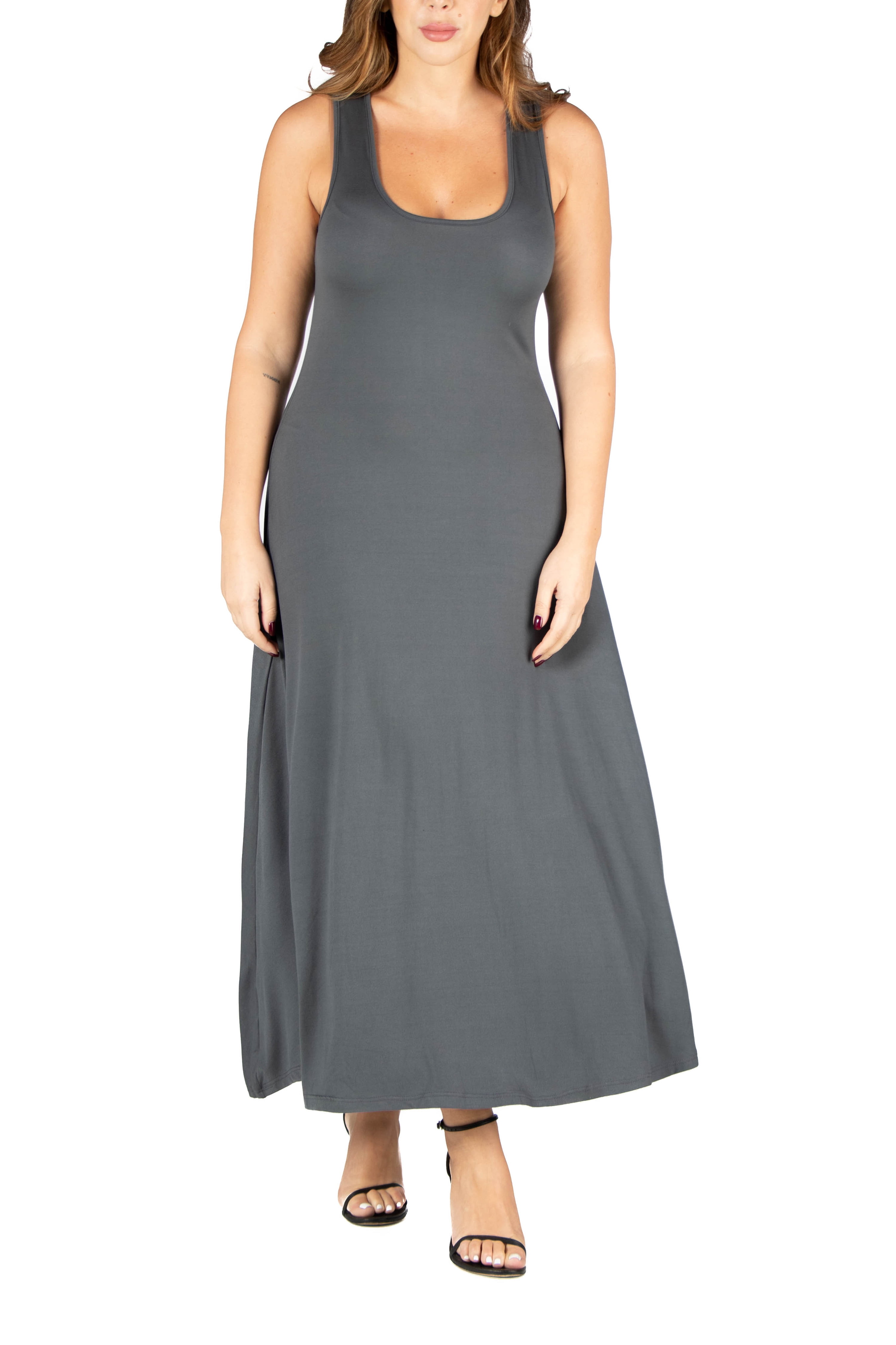 24seven Comfort Apparel Simple A Line Plus Size Tank Maxi Dress