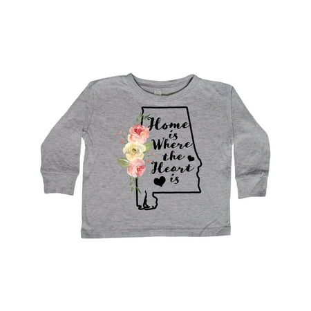 

Inktastic Alabama Home is Where the Heart is with Watercolor Floral Gift Toddler Boy or Toddler Girl Long Sleeve T-Shirt