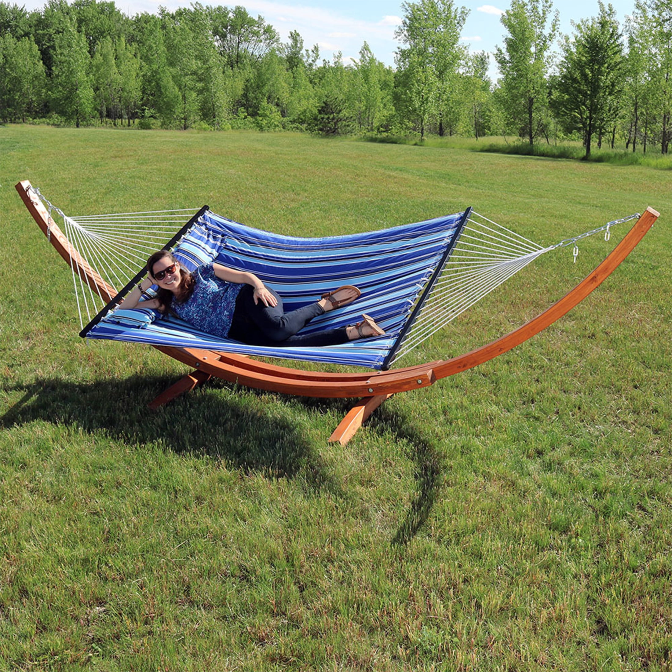 Sunnydaze 2-Person Polyester Spreader Bar Hammock with Stand, 400 lb Capacity - Catalina Beach