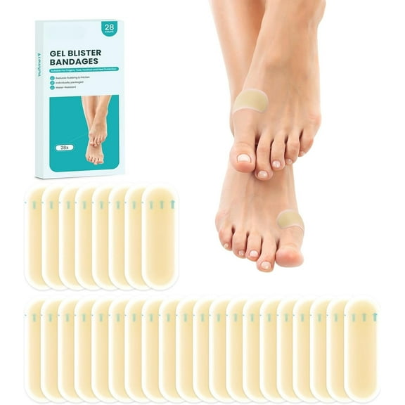 PUMIER Blister Pads - 28 ct Water Resistant Hydrocolloid Bandages for Foot, Toe, Heel - Gel Blister Cushions for Prevention & Recovery, Variety Pack