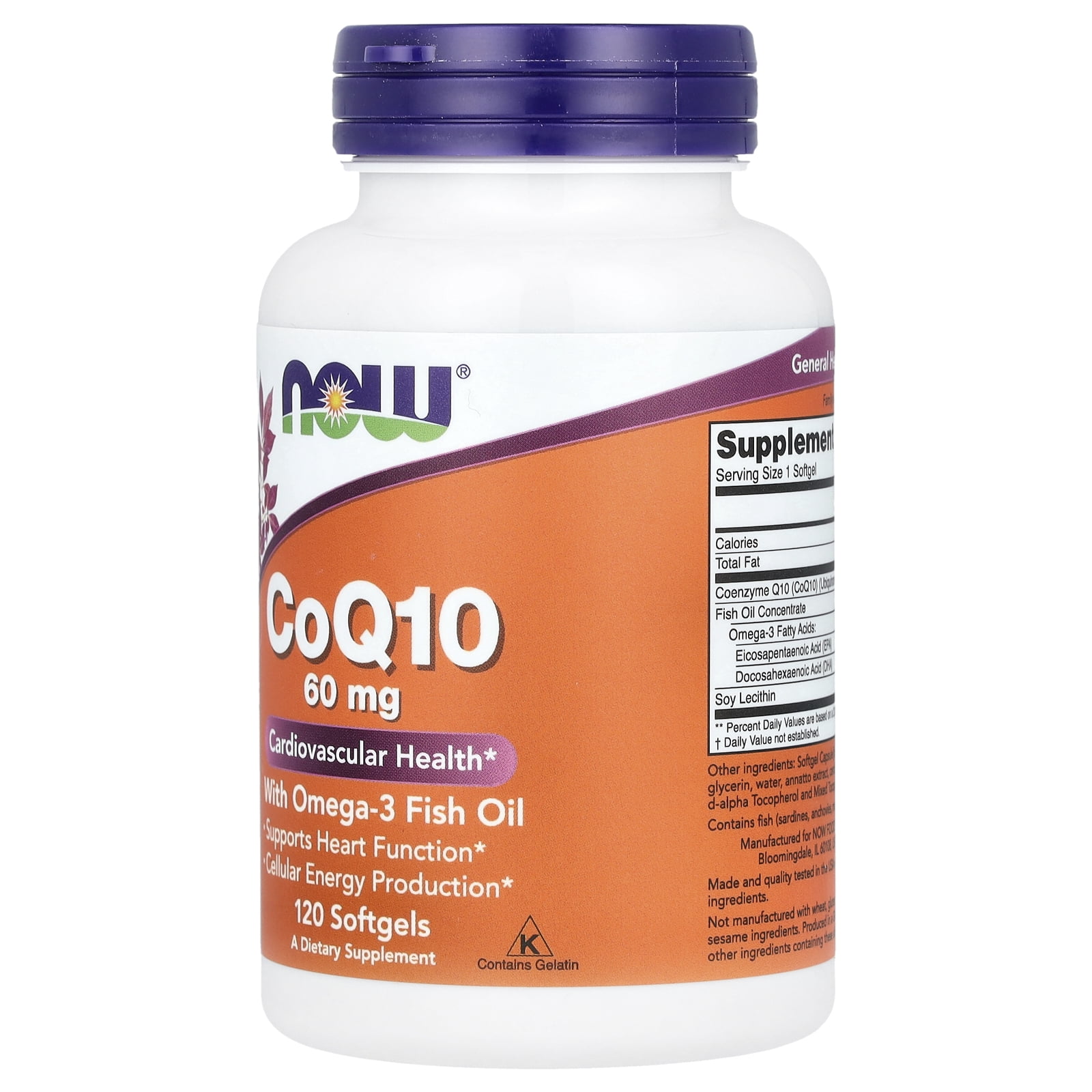 Now Foods CoQ10 With Omega-3 Cardiovascular Health, 60mg, 60ct