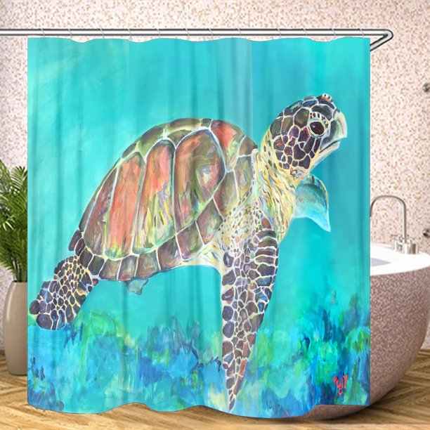 Blue Ocean Shower Curtain for Bathroom Coastal Beach Decoration Teal