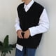 thumbnail image 1 of Suéter de cuello en V para hombre, suéter de punto suelto de moda, chaleco sin mangas de otoño, 1 of 5