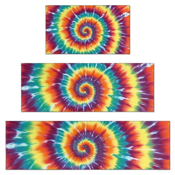Colorful Rainbow Tie Dye Spiral Pattern Kitchen Rugs Sets Of 3,Kitchen Runner Rugs Non Skid Washable,Decorative Kitchen Floor Mats for Kitchen,Sink,Laundry,17"x30" 17"x47" 17"x59"