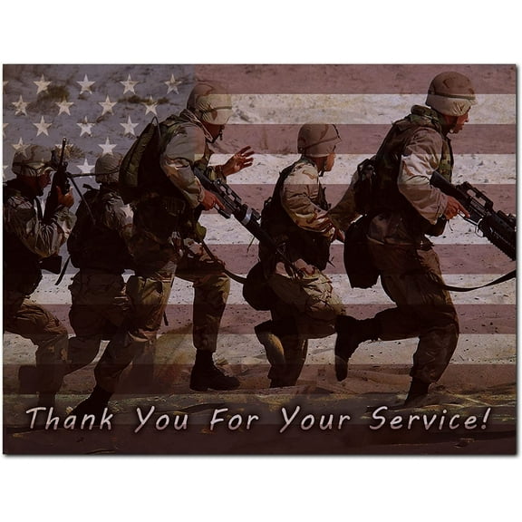 Thank You for Your Service Cards - USA - American Flag - Patriotic - Military - Blank on The Inside - Includes Cards and Envelopes - 5.5" x 4.25" (12 Pack)