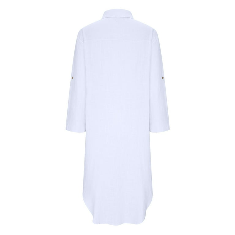 Women Boho Linen Shirt Long Dress Side Split Beach Swimwear Cover Up Dress  with Pocket V Neck Casual Loose Dress (M, White) - Walmart.com