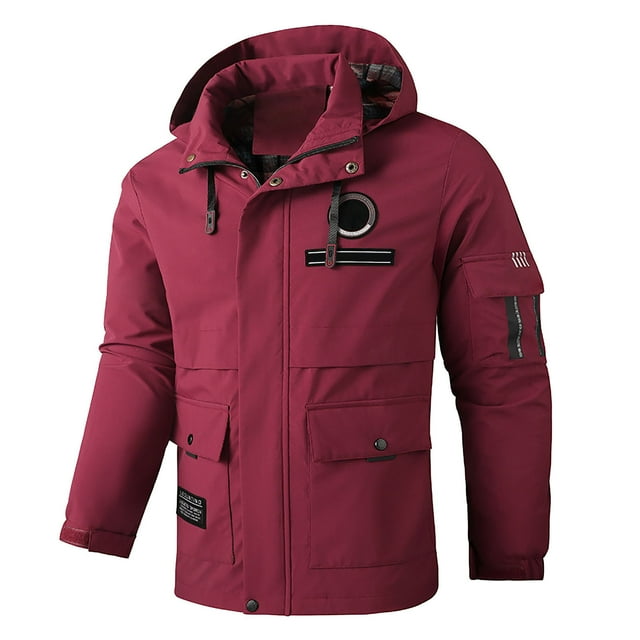 FYEGRE Veste Texturée Décontractée pour Hommes Automne Hiver Sports de Plein Air avec Multiples Poches pour Usage Quotidien Rouge XXXXXL
