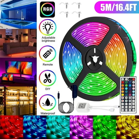 AlexTong LED Strip Lights 16.4Ft RGB LED Strips 3528SMD LED Color Changing Strip Light with 44 Keys Remote Controller and 12V Power Supply LED Lights for Bedroom Home TV Backlight