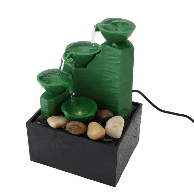 Compact LED Tabletop Fountain Circulating Water with Stones, USB Powered for Home and Office Decor