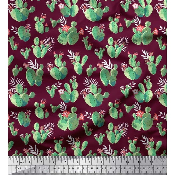 Soimoi Rayon Fabric Floral & Cactus Tree Print Fabric by The Yard 42 Inch Wide