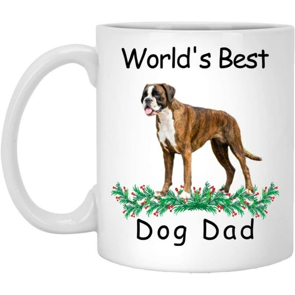 Funny Saying Gifts For Pet Lovers Boxer Brindle Worlds Best Dog Dad Christmas 2022 Gifts White Coffee Mug White 11oz