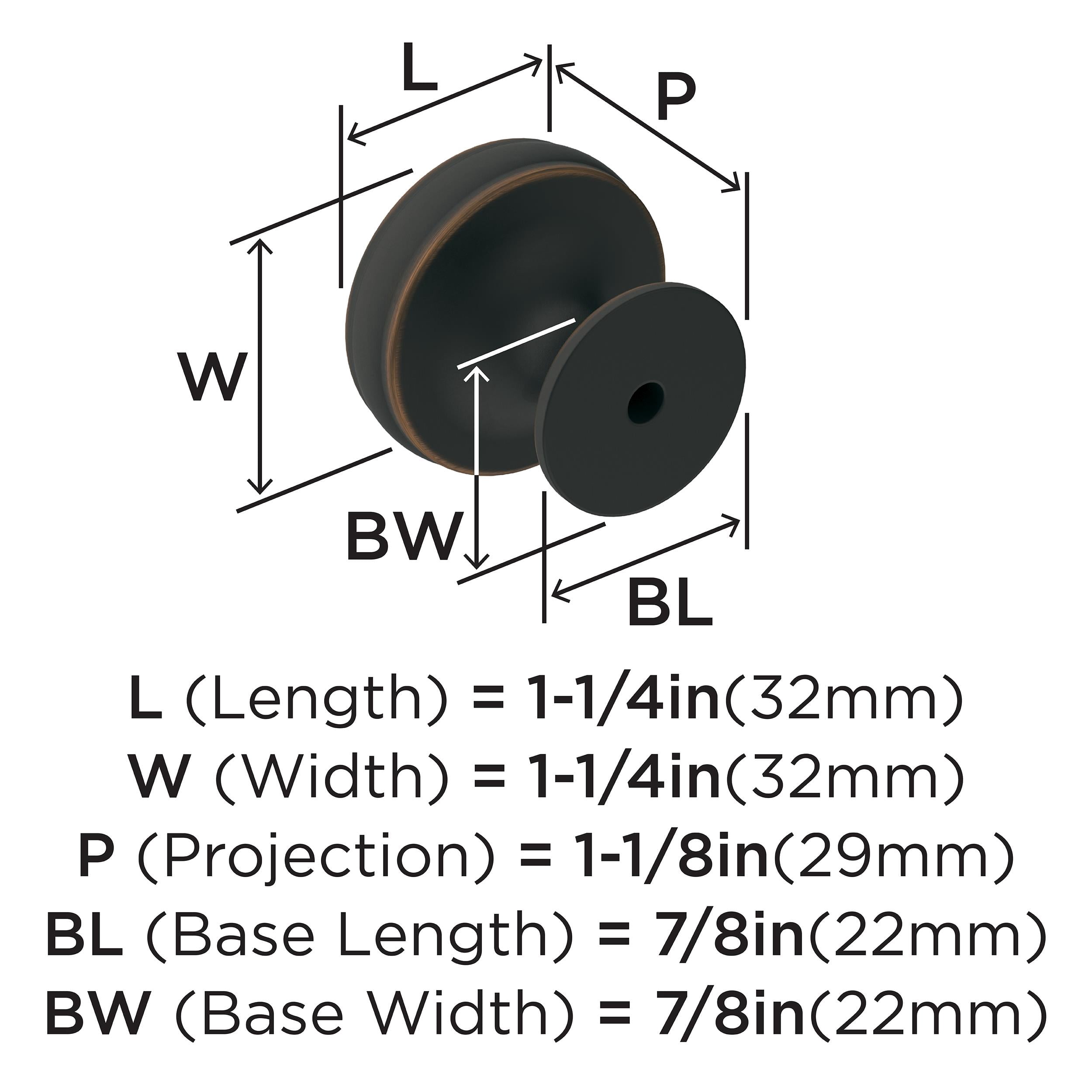 Amerock Renown 1-1/4 inch (32mm) Diameter Oil-Rubbed Bronze Cabinet Knob, 5 Pack