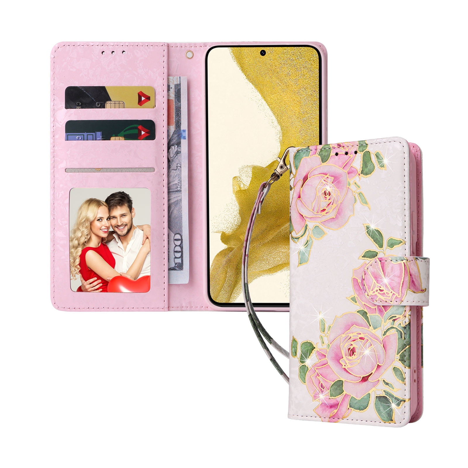 Dteck for Samsung Galaxy A16 5G Case Wallet with RFID Blocking Card Holder Kickstand, Fashion Flower Pattern Magnetic Leather Flip Case for Samsung Galaxy A16 5G,Rose