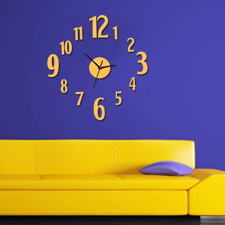 Modern Wall Clocks Frameless DIY Large 3D Non Ticking Clock For Living Room Golden