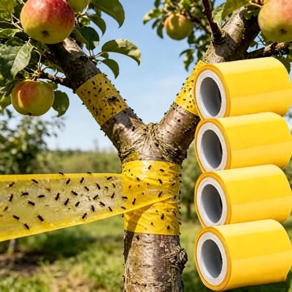 4 Pack Double Sided Sticky Insect Traps Tape 10cm10m Each, Yellow Sticky Fly Tape for Orchard Fruit Trees Greenhouse Pest Trapping