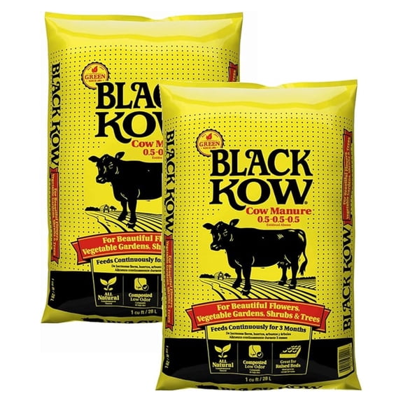 Black Cow Premium Manure for Gardens, Flowers, Trees, Natural Soil Amendment, 1 Cubic Foot (28L), 2-Pack