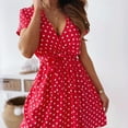 thumbnail image 1 of Nouveau Sexy des Femmes Plissé une Seule Pièce Vêtements Décontractés Ropa de Mujer Print Polka-dot V Cou à Volants Robe à Lacets, 1 of 2