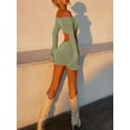thumbnail image 3 of Hugcitar Women Matching 2 Piece Set Long Sleeve Drawstring Ruched Crop Top Mini Skirt Suit Co Ords Outfits Bodycon Sexy Party, 3 of 10