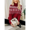 thumbnail image 3 of Multi Snowflake Pattern Turtleneck Christmas Sweater for Women Burgundy X-Large, 3 of 5