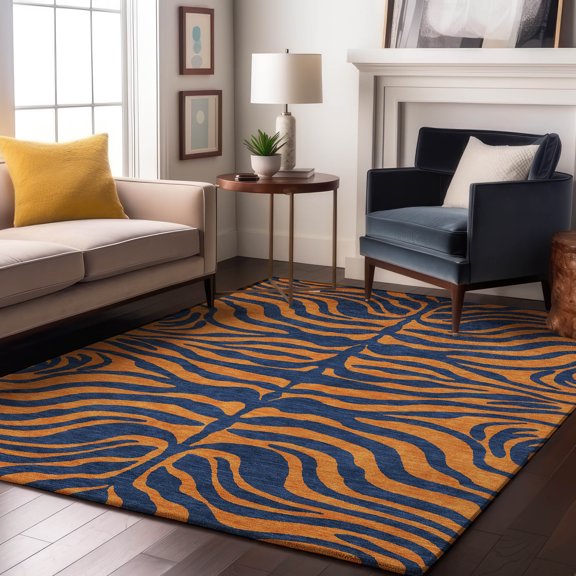 Addison Rugs Mayfield Premium Machine Washable Transitional Animal Print Navy Rectangle Rug, 5' x 7'6"