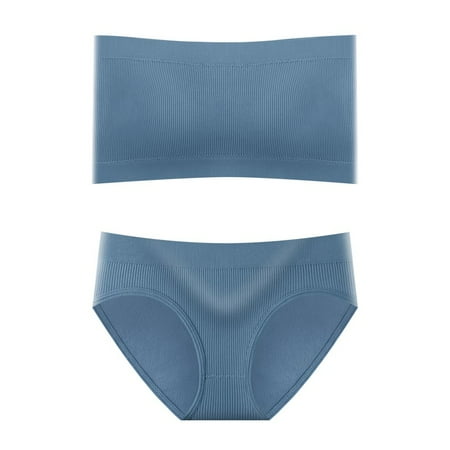 

Women 2 Piece Strapless Top With Padded Bra Lingerie Vest And Pack Big Triangle Square Panty Set