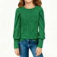 thumbnail image 3 of HAOTAGS Teen Girl's Round-Neck Long-Sleeve Blouse(5-14), Ribbed Knit Shirts Soft Everyday Top Green 11 Years, 3 of 10