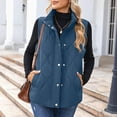 thumbnail image 3 of Otntypg Puffer Vest Women Fall Winter Plush Thick Warm Sleeveless Quilted Jacket Lightweight Snap Zip Up Stand-up Collar Down with Pockets Outerwear Tops Blue XL, 3 of 8