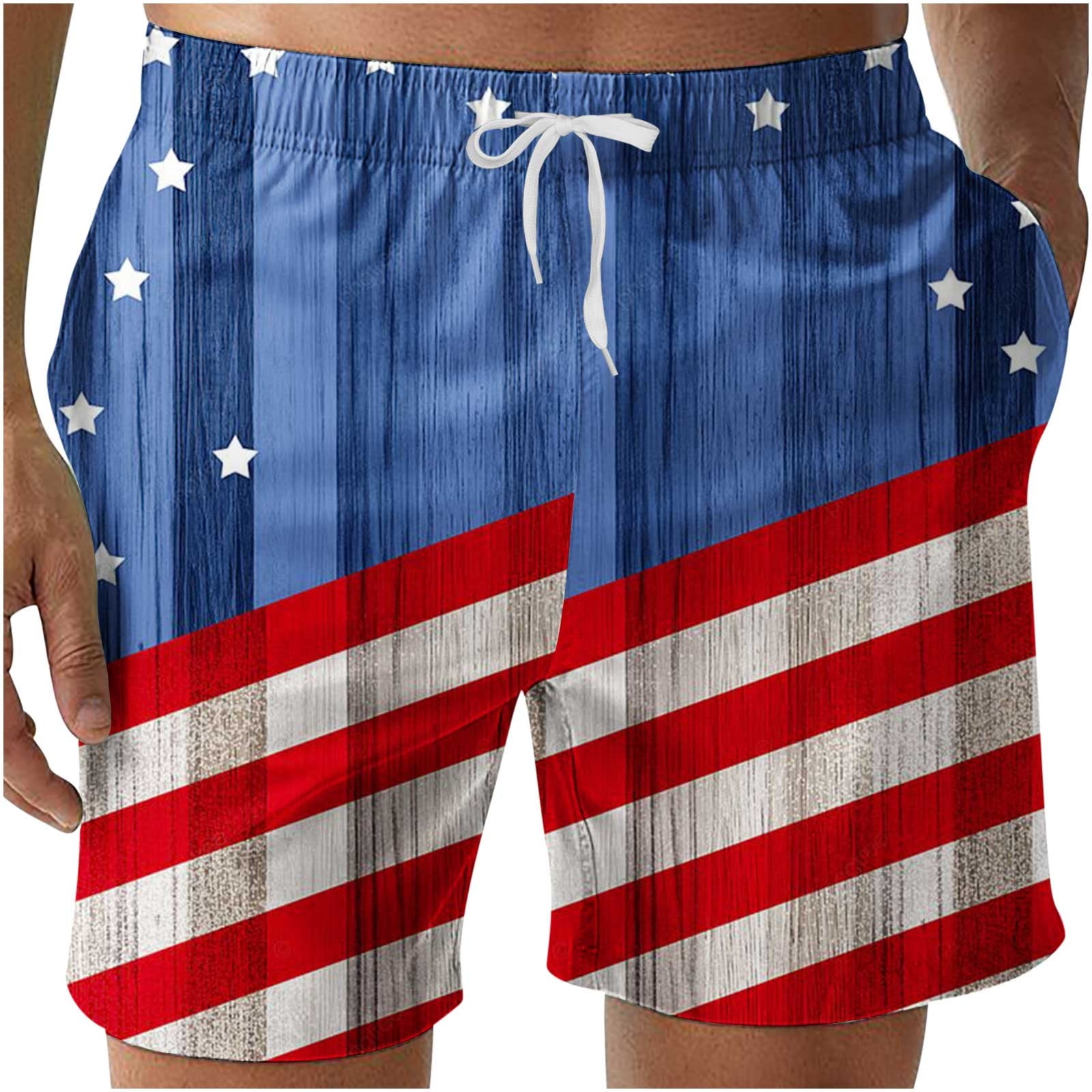Xysaqa Men's USA American Flag Shorts, Summer Workout Running Patriotic