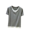 thumbnail image 2 of Womens Tops Short Sleeve Round-Neck Summer Solid Regular Tops Gray XL, 2 of 5